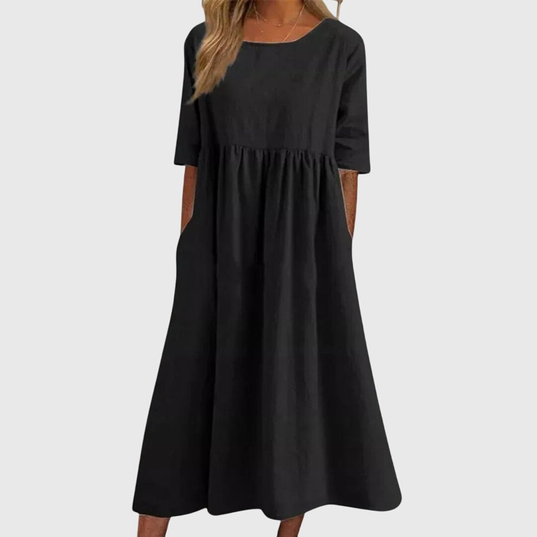 Women's Elegant Short-Sleeved Dress in Black