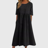 Women's Elegant Short-Sleeved Dress in Black