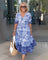 Women's Graceful V-Neck Floral Maxi Dress in Blue