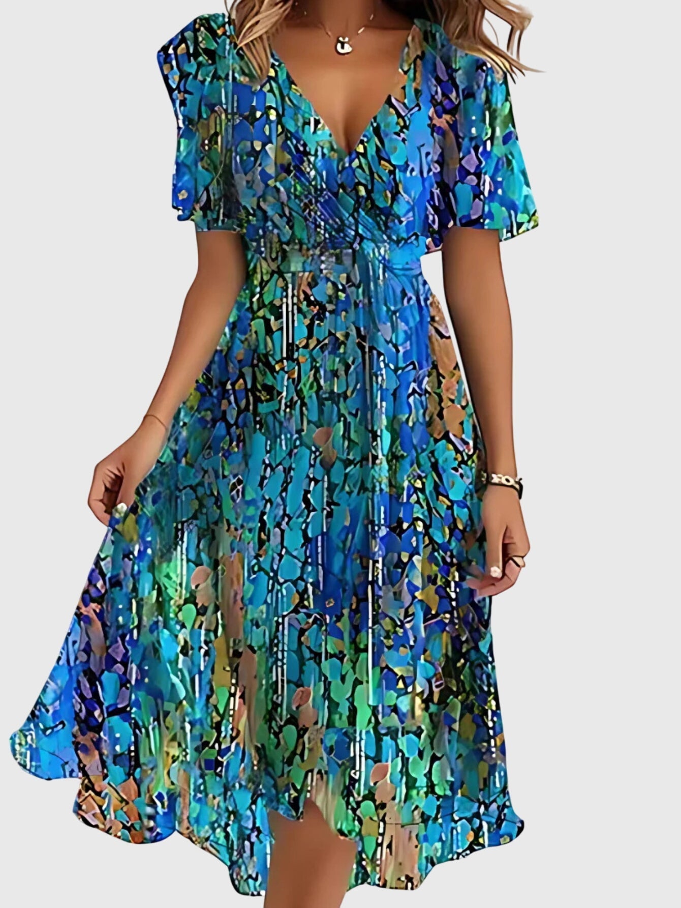 Women's Summer Dress With Belly Cover in Blue