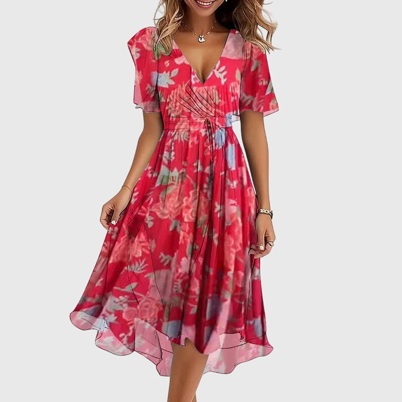Women's Chic Midi Dress in Red