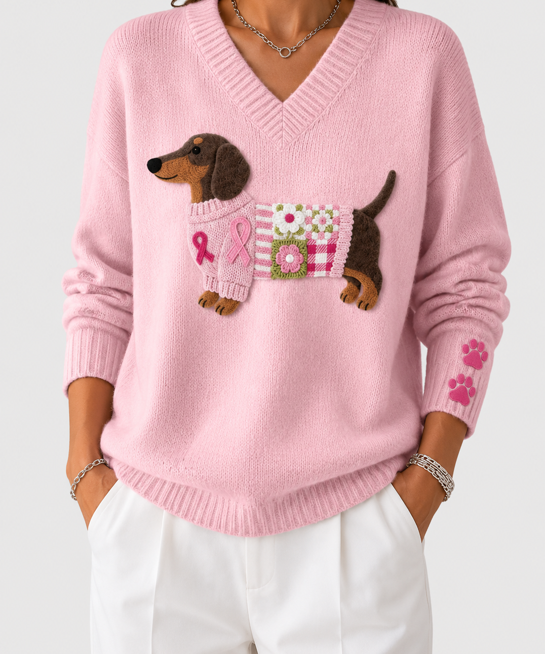 Women's Dachshund-Pattern Knit Sweater