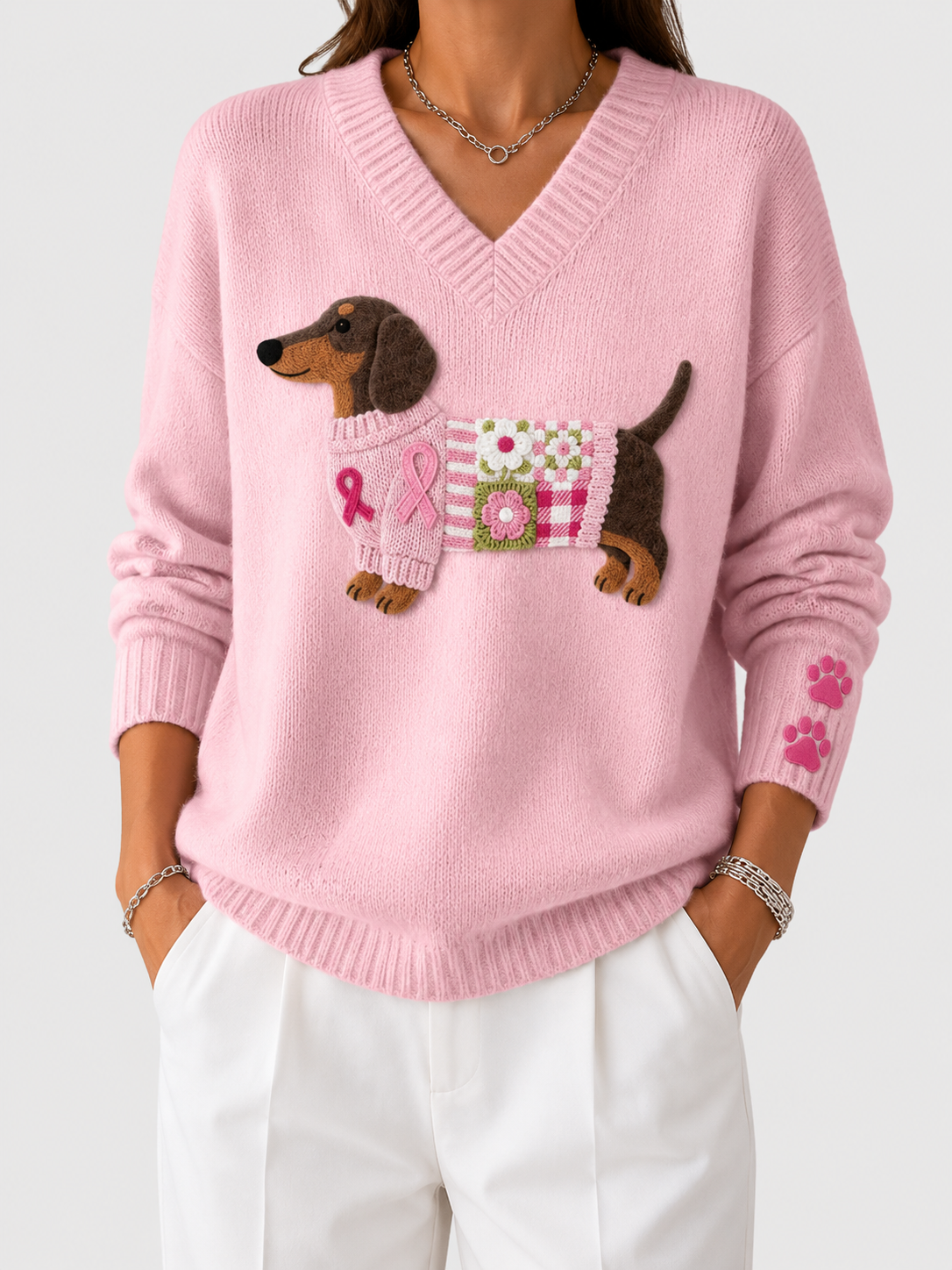 Women's Dachshund-Pattern Knit Sweater