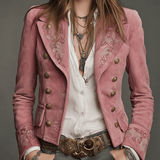 Vintage Double-Breasted Suede Embroidery Jacket