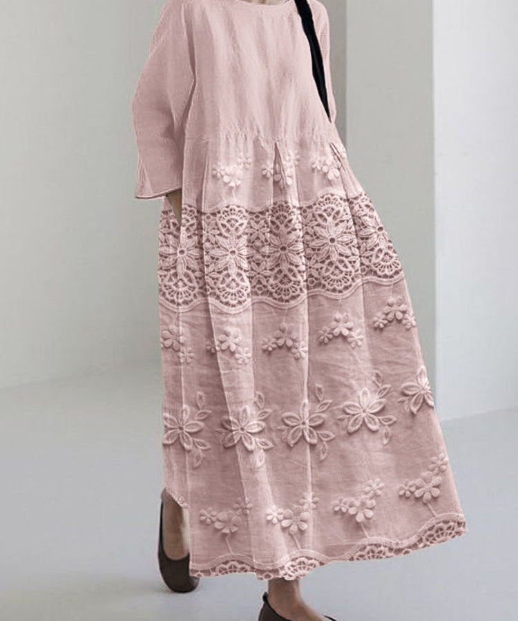 Women's Delicate Lace Midi Dress in Pink