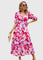 Women's Flattering Floral Midi Dress in Pink