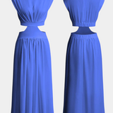High-Neck Top & Side-Slit Skirt Set in Blue