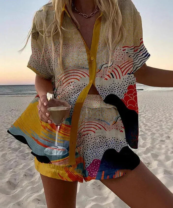 Women's Ocean Wave Print Two-Piece Summer Set