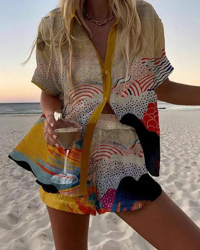 Women's Ocean Wave Print Two-Piece Summer Set