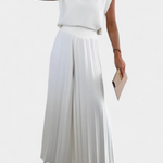 Backless Top & Pleated Wide-Leg Pants Set in White