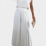 Backless Top & Pleated Wide-Leg Pants Set in White