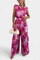 Backless Top & Pleated Wide-Leg Pants Set in Floral Pink