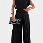 Backless Top & Pleated Wide-Leg Pants Set in Black