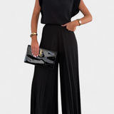 Backless Top & Pleated Wide-Leg Pants Set in Black