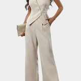 Asymmetrical Peplum Vest and High-Waisted Pants Set, photo 2