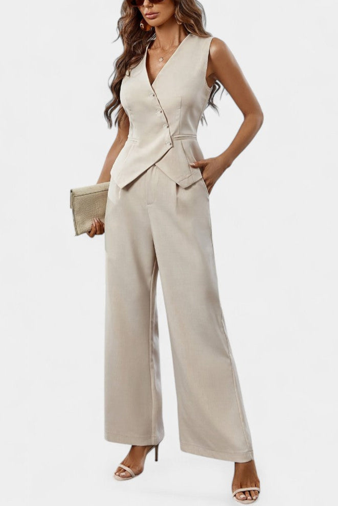 Asymmetrical Peplum Vest and High-Waisted Pants Set, photo 2