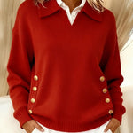 Women's V-Neck Sweater with Collar in Red