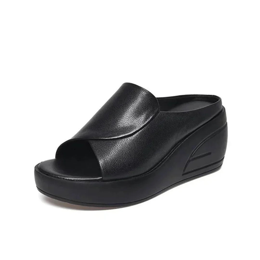 Eliza Comfort Slip-on Wedge Sandals in Black