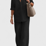 Relaxed Fit Two-Piece Linen-Cotton Ensemble in Black