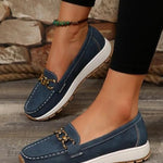 Women's Comfort Flat Buckle Loafers in Marine Blue