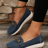Women's Comfort Flat Buckle Loafers in Marine Blue