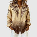 Vintage Western Floral Button-Up Blouse in Brown