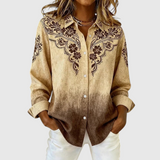 Vintage Western Floral Button-Up Blouse in Brown