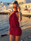 Women's Halter Backless Mini Dress in Burgundy
