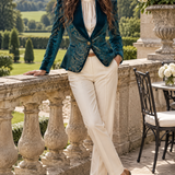 Retro Teal and Gold Ornate Pattern Blazer with Shawl Lapels