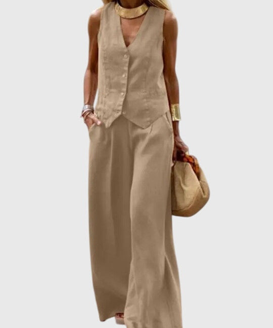Mabel Elegant Two-Piece Set in Khaki