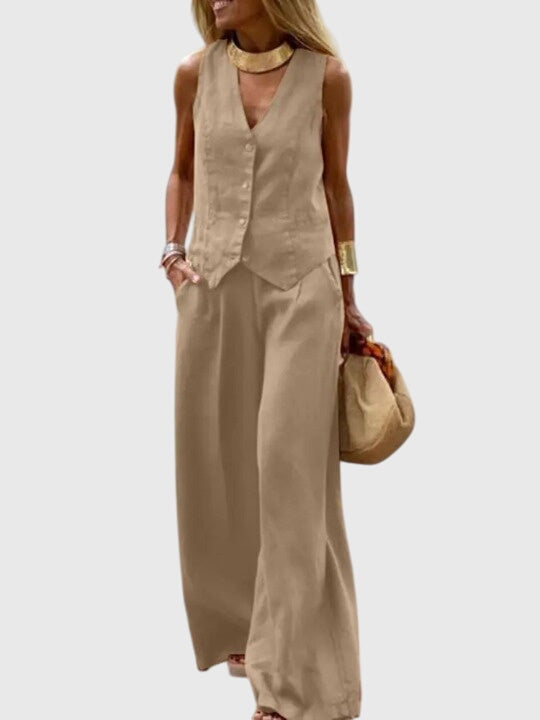 Mabel Elegant Two-Piece Set in Khaki