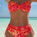 Women's Abstract Print Thin Straps Bikini in Red