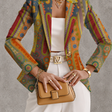 Women's Medallion Print Blazer in Mustard Multicolor