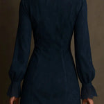 Women's Blue Suede Mini Dress with Lace, photo 4