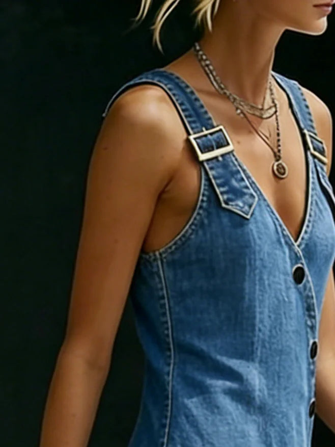 Women's Button-Front Denim Maxi Dress, photo 4