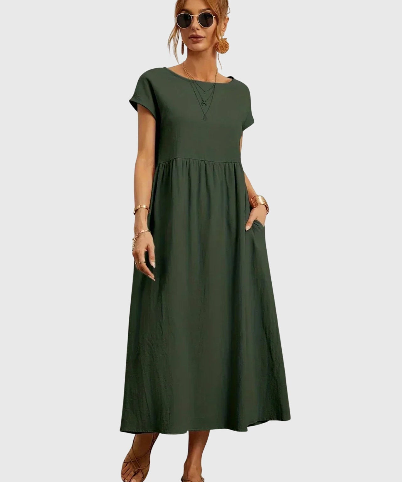 Women's Casual Pocket Dress in Green