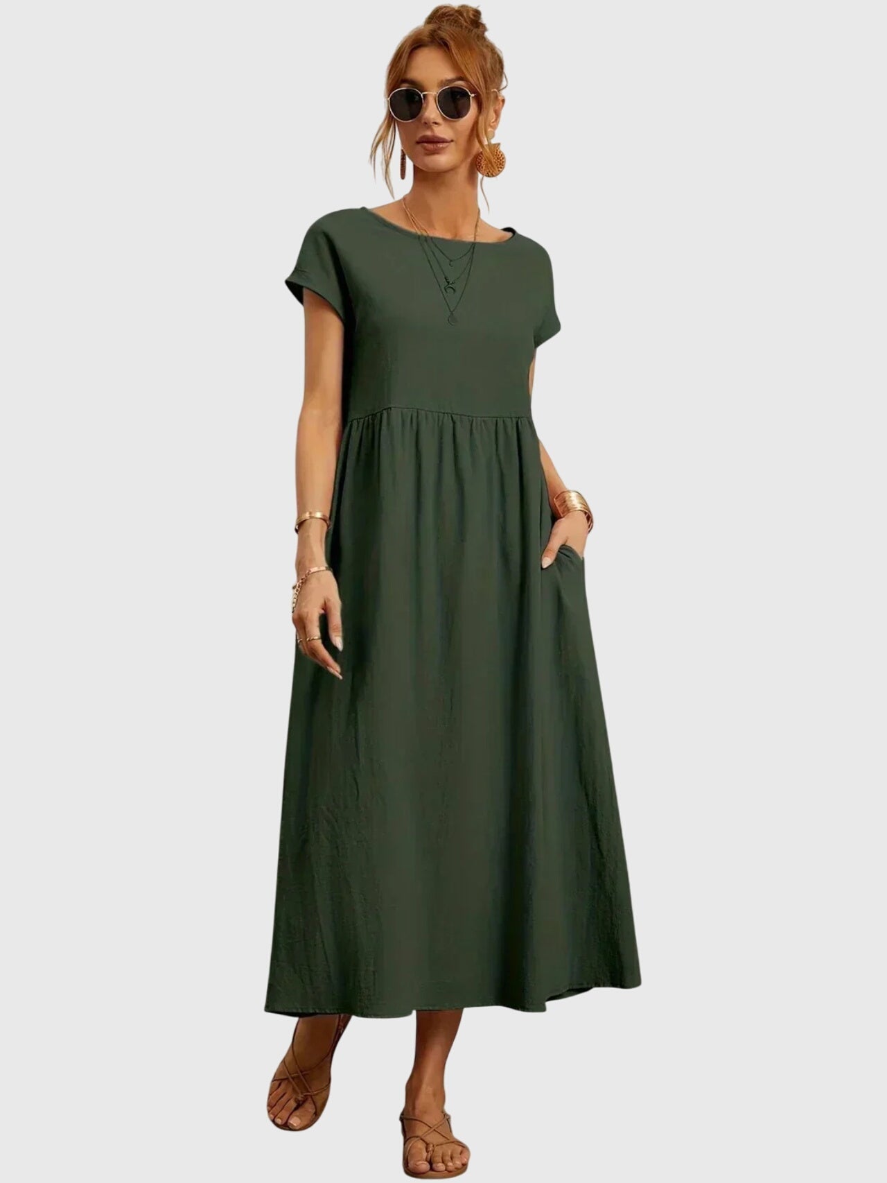 Women's Casual Pocket Dress in Green