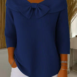 Women's Sweater with Bow and Round Neckline in Dark Blue