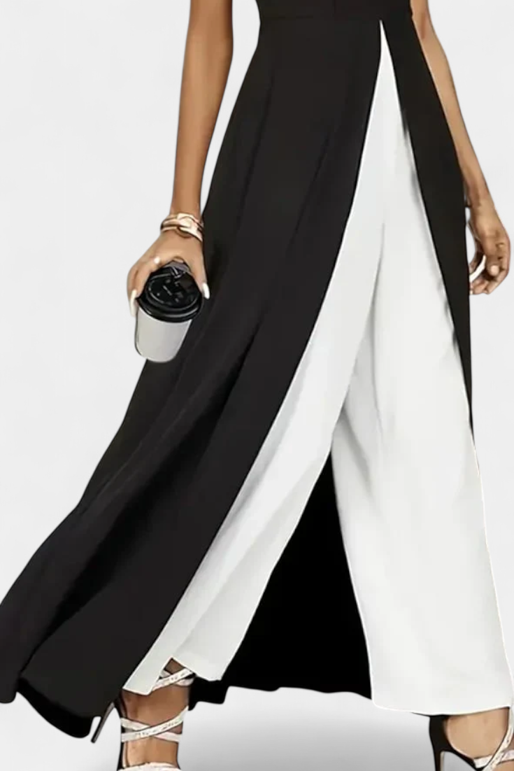 Two-Tone Sleeveless Layered Long Set with Flared Pants, photo 4
