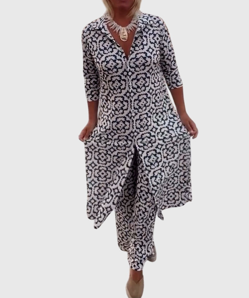 Women's Elegant Vintage Two-Piece Set in White
