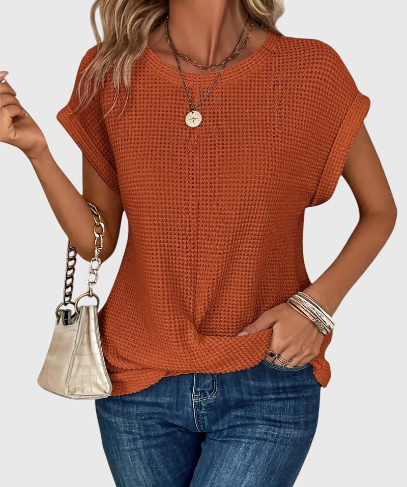 Women's Elegant Blouse with Crew Neck in Orange