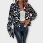 Women's Elegant Leopard-Print Jacket in Blue