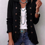 Women's Jet Black Ribbed Knit Ruffle Jacket