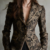 Quiet Luxury Paisley Jacquard Wrapped Lapels Fitted Blazer