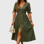 Jacqueline Elegant Denim Dress in Green