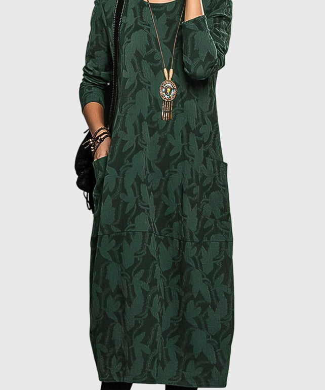 Women's Casual Round-Neck Dress in Green