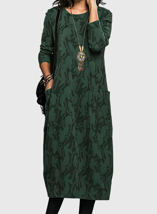 Women's Casual Round-Neck Dress in Green