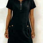 Women's Cotton Dress with Zipper Pocket in Black