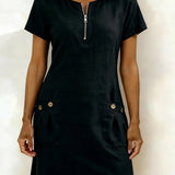 Women's Cotton Dress with Zip Pocket in Black
