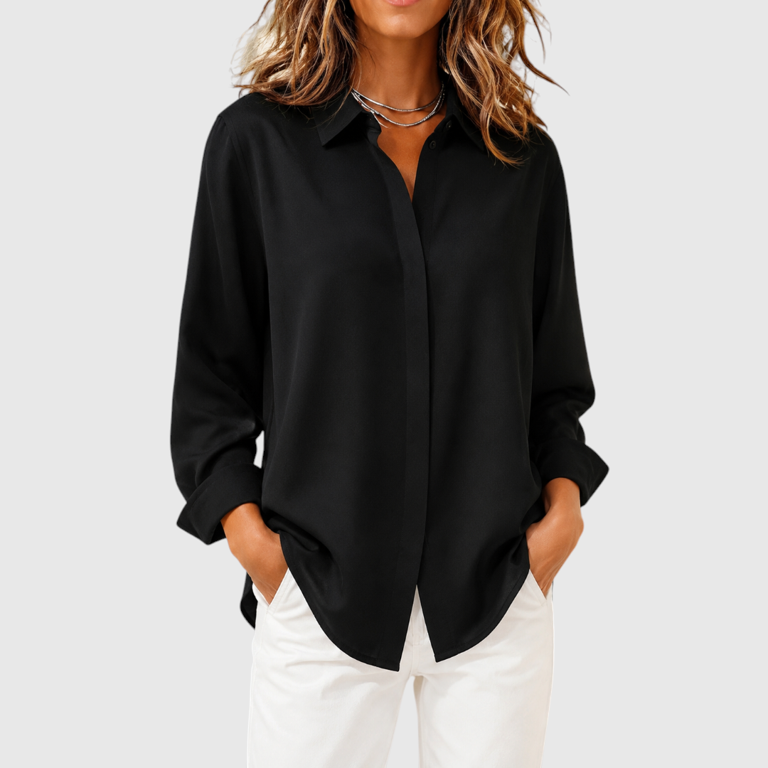 Women's Loose-Fit Collared Blouse in Black